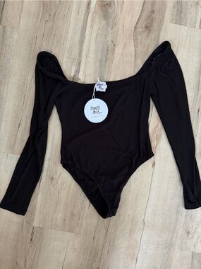 NWT Princess Polly Black Ribbed Square Neck Bodysuit